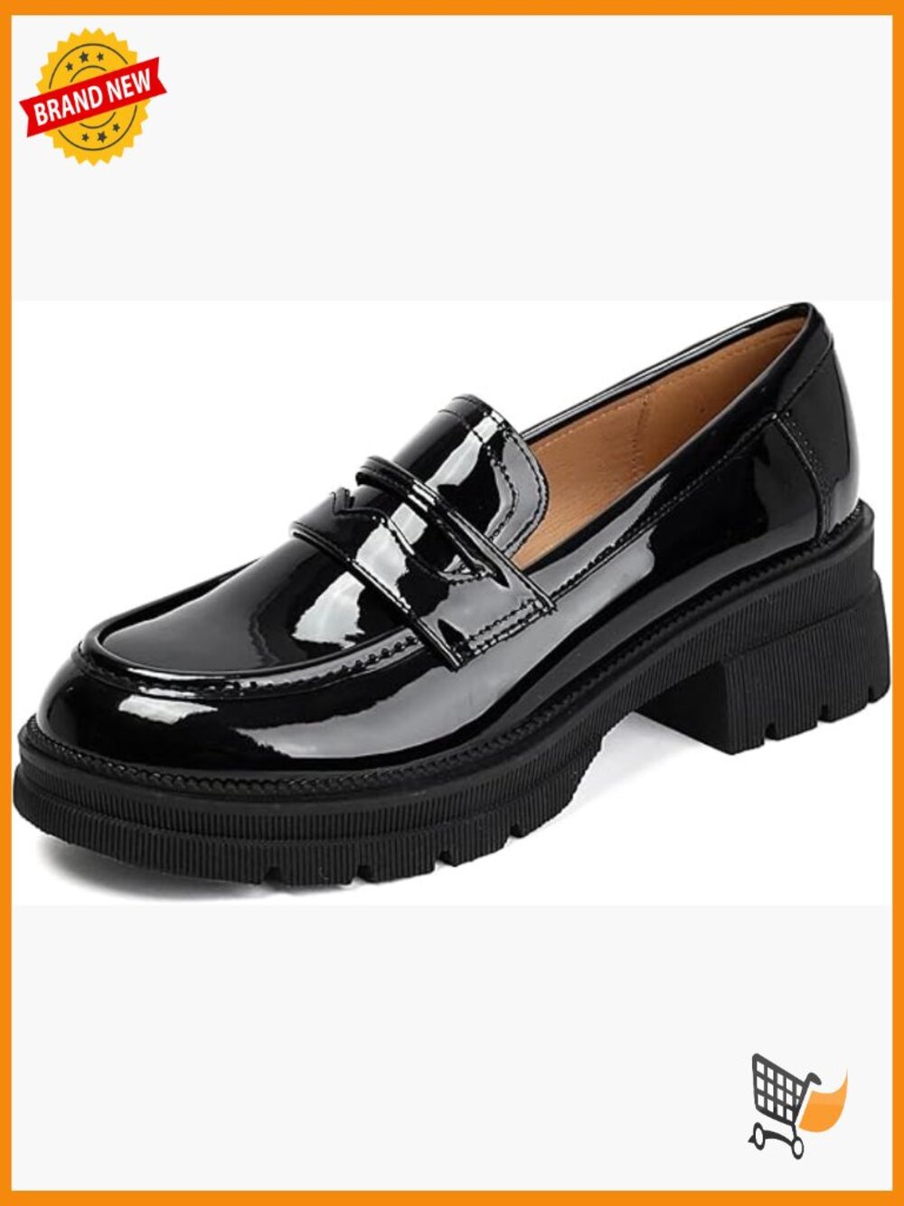 Patent Leather Chunky Loafers for Women - Comfortable Slip-On Shoes for Work &